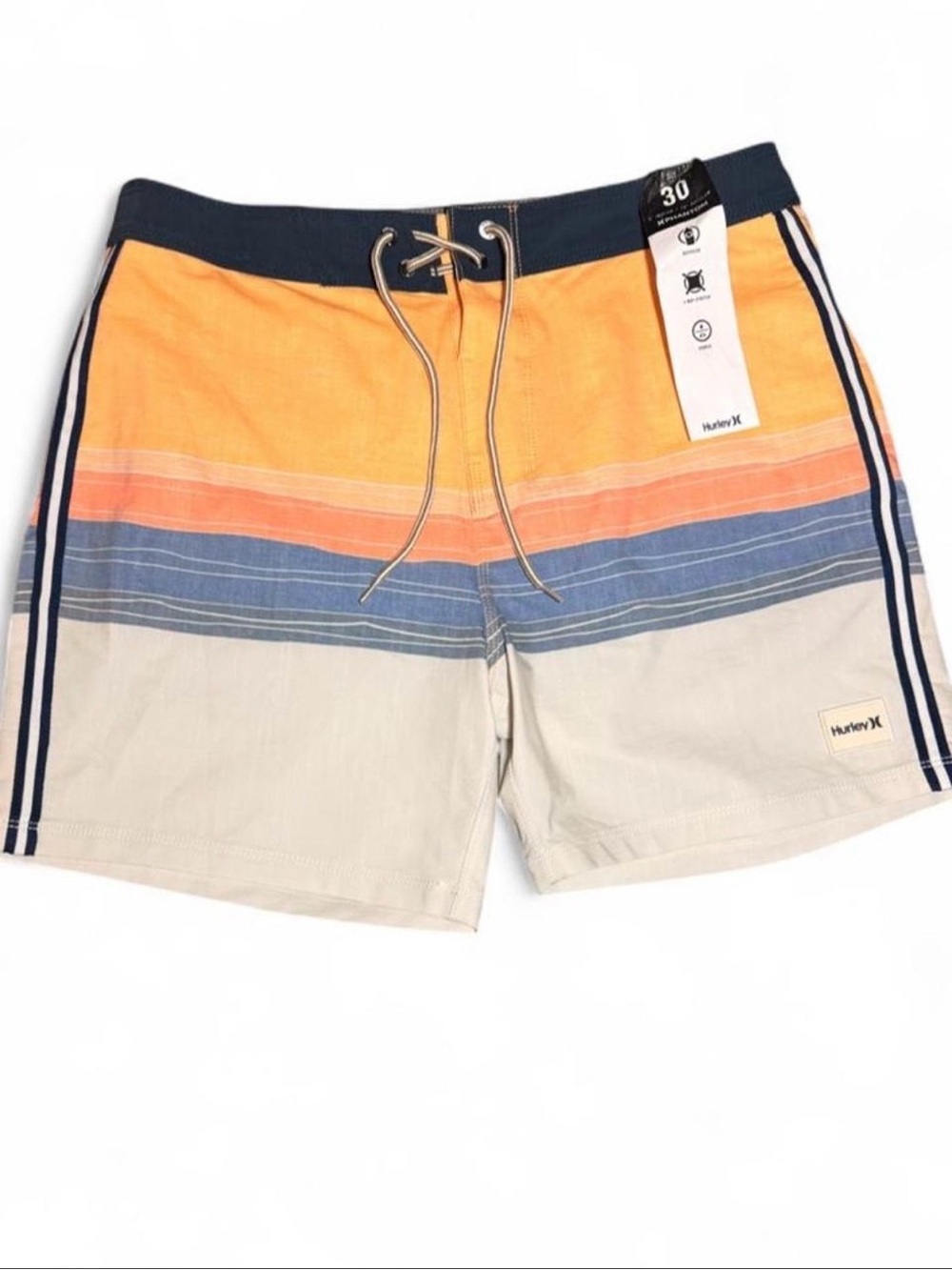 Hurley Men's Orange, Blue & Tan Striped Shorts